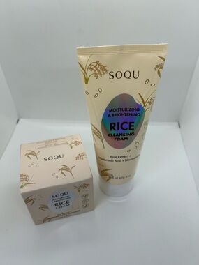 Korean Rice Skincare Set Cleanser + Cream Hydrating Brightening K-Beauty SOQU